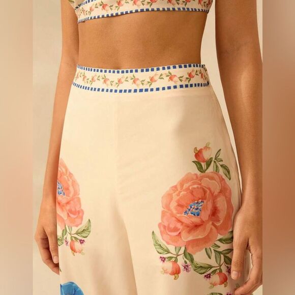 NWOT Shein Women's Boho Color Parrot, Tropical Flower Apricot Straight Pants - Picture 4 of 9